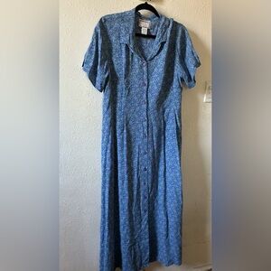 APRIL CORNELL Floral Blue Button-Up Dress VINTAGE 90’s